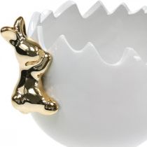 Osterschale Deko Schale Keramik Ei Weiß Goldener Hase 2St