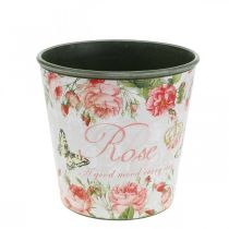 Artikel Pflanzgefäß, Eimer zum Bepflanzen, Übertopf mit Rose H13cm Ø13,5cm