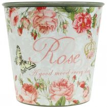 Artikel Pflanzgefäß aus Kunststoff mit Rosenmotiv H13cm Ø13,5cm Grau-Bunt
