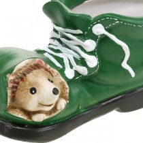 Artikel Keramik Übertopf Schuh mit Igel, 23x14x13cm, Grün