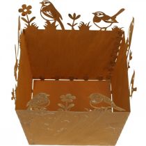 Artikel Pflanztopf Metall Edelrost mit Vogelmotiven 15,5 cm hoch