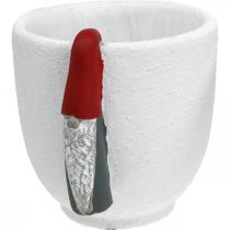 Artikel Weihnachtstopf mit Wichtel aus Beton, Weiß-Rot, Ø 8 cm, H 12,5 cm, 2er-Set