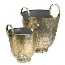 Pflanzkübel Antik mit Griffen Deko Topf Metall Ø31/25cm 2er-Set