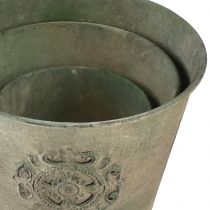 Artikel Blumentopf Metall Grün Vintage Ø22cm–13,5cm 3er-Set