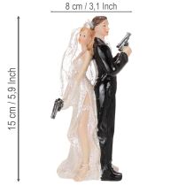 Artikel Tortenfigur Brautpaar aus Polyresin 15,5cm Hochzeitstorte Agenten-Motiv
