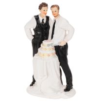 Artikel Tortenfigur Männerpaar mit Hochzeitstorte 16,5cm Polyresin Weiß