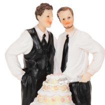 Artikel Tortenfigur Männerpaar mit Hochzeitstorte 16,5cm Polyresin Weiß