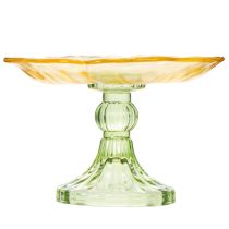 Artikel Dekoteller Glas mit Fuß Blume 15cm Gelb-Grün für Innen