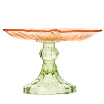 Artikel Dekoteller Glas mit Fuß Blütenform 15cm Orange Grün Innenbereich