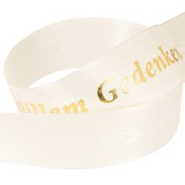 Artikel Gedenkschleife aus Seidenstoff mit Goldschrift „In stillem Gedenken“ 20 m x 4 cm Creme