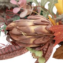 Artikel Türkranz aus künstlicher Protea und Herbstblättern, Ø55cm, in Herbstfarben