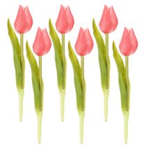 Artikel Künstliche Tulpen 21 cm Rosa mit Grünen Blättern für dekorative Tischvasen 6 Stück