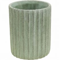 Übertopf Keramik Grün Retro gestreift Ø13,5cm H17cm
