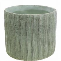 Übertopf Keramik Grün Retro gestreift Ø19,5cm H17,5cm