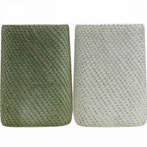 Artikel Übertopf Keramik 14x14x21,5cm Set Grün Weiß Netz-Relief