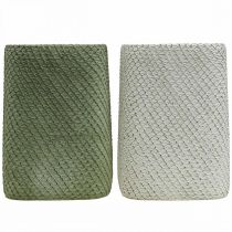 Artikel Übertöpfe Keramik Grün und Weiß mit Relief, 12 x 12 cm, H 17,5 cm, 2 Stück