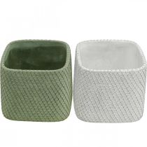 Artikel Keramik-Übertopf-Set mit Netzmuster 12,5x12,5x9cm in Weiß und Grün, 2 Stück