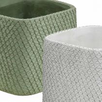 Übertopf Keramik Weiß Grün Relief Netz 12,5x12,5cm H9cm 2St