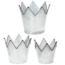 Artikel Übertopf-Set aus Metall in Kronenform, Zink, Ø 21,5/19,5/17 cm, 3-teilig