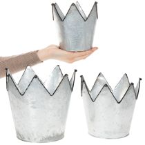 Artikel Übertopf-Set aus Metall in Kronenform, Zink, Ø 21,5/19,5/17 cm, 3-teilig