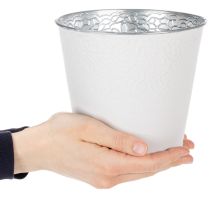 Artikel Metall-Übertopf Blumenmuster Ø16cm H14cm Weiß Innenbereich