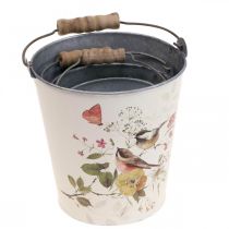 Artikel 3er-Set Übertöpfe Metall Eimer mit Henkel Ø14/11/9,5cm Creme Vogel-Blumen-Motiv
