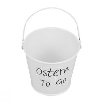 Artikel Metall-Übertopf Mini Eimer Weiß mit „Ostern To Go“ 7cm 6 Stück