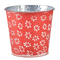 Artikel Übertopf Rot Weiß Mini-Blumentopf geblümt Metall Ø10,5cm H10,5cm