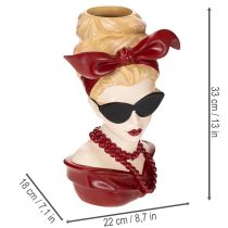 Artikel Kopfvase aus Polyresin, Frau mit Sonnenbrille und Perlenkette, 30 cm, mehrfarbig