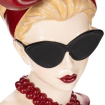 Artikel Kopfvase aus Polyresin, Frau mit Sonnenbrille und Perlenkette, 30 cm, mehrfarbig