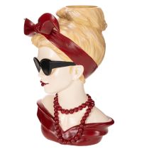 Artikel Kopfvase aus Polyresin, Frau mit Sonnenbrille und Perlenkette, 30 cm, mehrfarbig