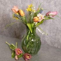 Artikel Glastulpenvase 22,5 cm Grün mit geprägtem Tulpendesign