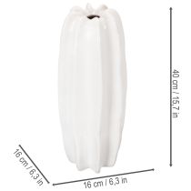 Artikel Weiße Keramikvase geriffelt 40cm für Trockenblumen