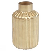 Artikel Vase Gold Glasvase mit Rillen Blumenvase Glas Ø8cm H14cm
