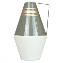 Artikel Nostalgische Metallvase mit Henkel - Ø19cm, H31cm, Creme/Grau/Gold
