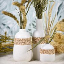 Blumenvase weiß Keramik und Seegras Kleine Tischvase H10,5cm