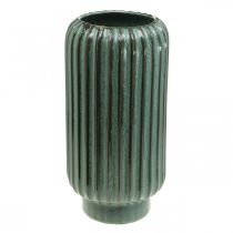 Deko-Vase, Blumenschmuck, Tischdeko, Vase aus Keramik geriffelt Grün, Braun Ø15cm H30,5cm