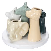 Artikel Keramikvasen-Set mit Tiermotiven, 6-teilig, Höhe 10 cm, Durchmesser 13 cm, Weiß, Rosa, Gelb
