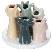 Artikel Keramikvasen-Set mit Tiermotiven, 6-teilig, Höhe 10 cm, Durchmesser 13 cm, Weiß, Rosa, Gelb