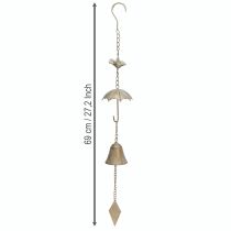 Artikel Vintage Windspiel Metall 70cm mit Schirm und Glocke für Außendeko