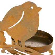 Artikel Teelichthalter aus Metall mit Vogel und Blumenmotiv in Rostoptik 24×27×6cm