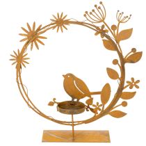Artikel Teelichthalter aus Metall mit Vogel und Blumenmotiv in Rostoptik 24×27×6cm