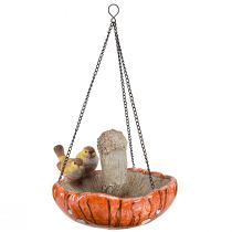 Artikel Herbstdeko Hängeschale Pilz mit 2 Vögeln aus Polyresin Ø20cm H15cm Orange-Braun
