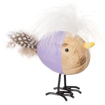 Artikel Deko-Vogel aus Holz mit Federn 10cm, Rosa und Lila, Set für Tischdekoration