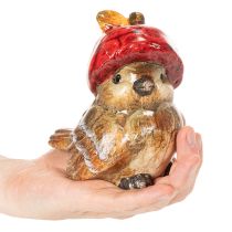 Artikel Dekofigur Vogel aus Keramik mit roter Apfel-Mütze 13cm