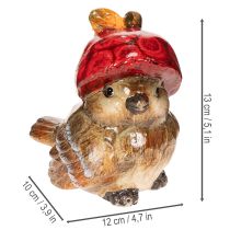 Artikel Dekofigur Vogel aus Keramik mit roter Apfel-Mütze 13cm