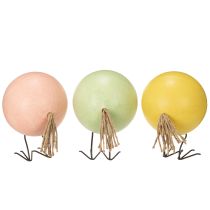 Artikel Deko-Küken aus Holz und Metall, 12 cm, 3er-Set, pastellgelb, rosa und grün, für Frühling und Ostern