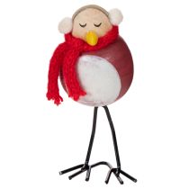 Artikel Deko-Vogel-Figuren mit rotem Schal 11 cm aus Holz und Metall, 4er-Set für Winterdekoration