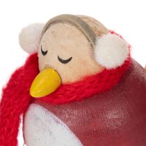 Artikel Deko-Vogel-Figuren mit rotem Schal 11 cm aus Holz und Metall, 4er-Set für Winterdekoration