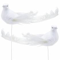 Taube am Draht Weiß 10cm 6St